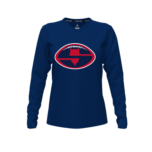 [FTLVPTNV-FYXS-LOGO1] Decker Performance T-Shirt (Female Youth XS, Navy, V Neck, Logo 1, Long Sleeve)