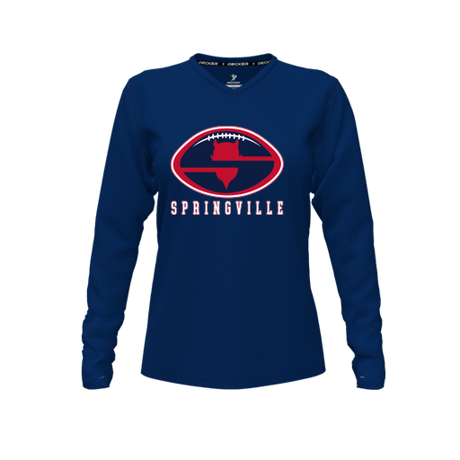 [CUS-DFW-TEES-PER-VNK-LSL-NVY-FYXS-LOGO2] Decker Performance T-Shirt (Female Youth XS, Navy, V Neck, Logo 2, Long Sleeve)