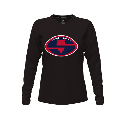 [CUS-DFW-TEES-CMF-VNK-LSL-BLK-FYXS-LOGO1] Decker Comfort T-Shirt (Female Youth XS, Black, V Neck, Logo 1, Long Sleeve)