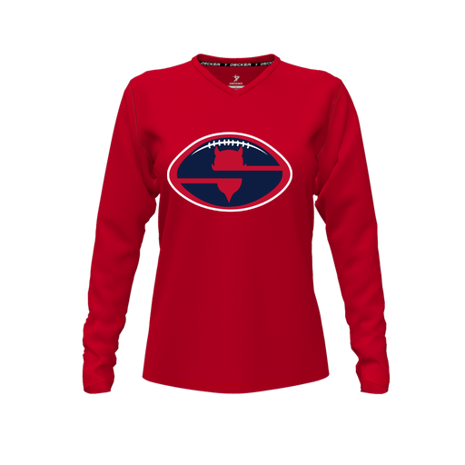 [FTLVCFRD-FYXS-LOGO1] Decker Comfort T-Shirt (Female Youth XS, Red, V Neck, Logo 1, Long Sleeve)