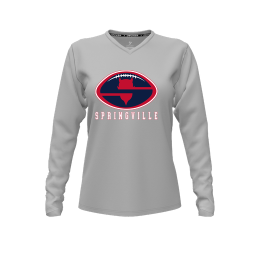[CUS-DFW-TEES-PER-VNK-LSL-GRY-FYXS-LOGO2] Performance T-Shirt (Female Youth XS, Gray, V Neck, Logo 2, Long Sleeve)